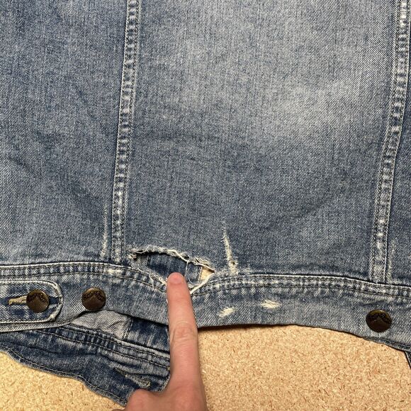 Free People Jacket Denim And Knit Hooded  Y2K  Distressed Indie size M A3 - Picture 6 of 7